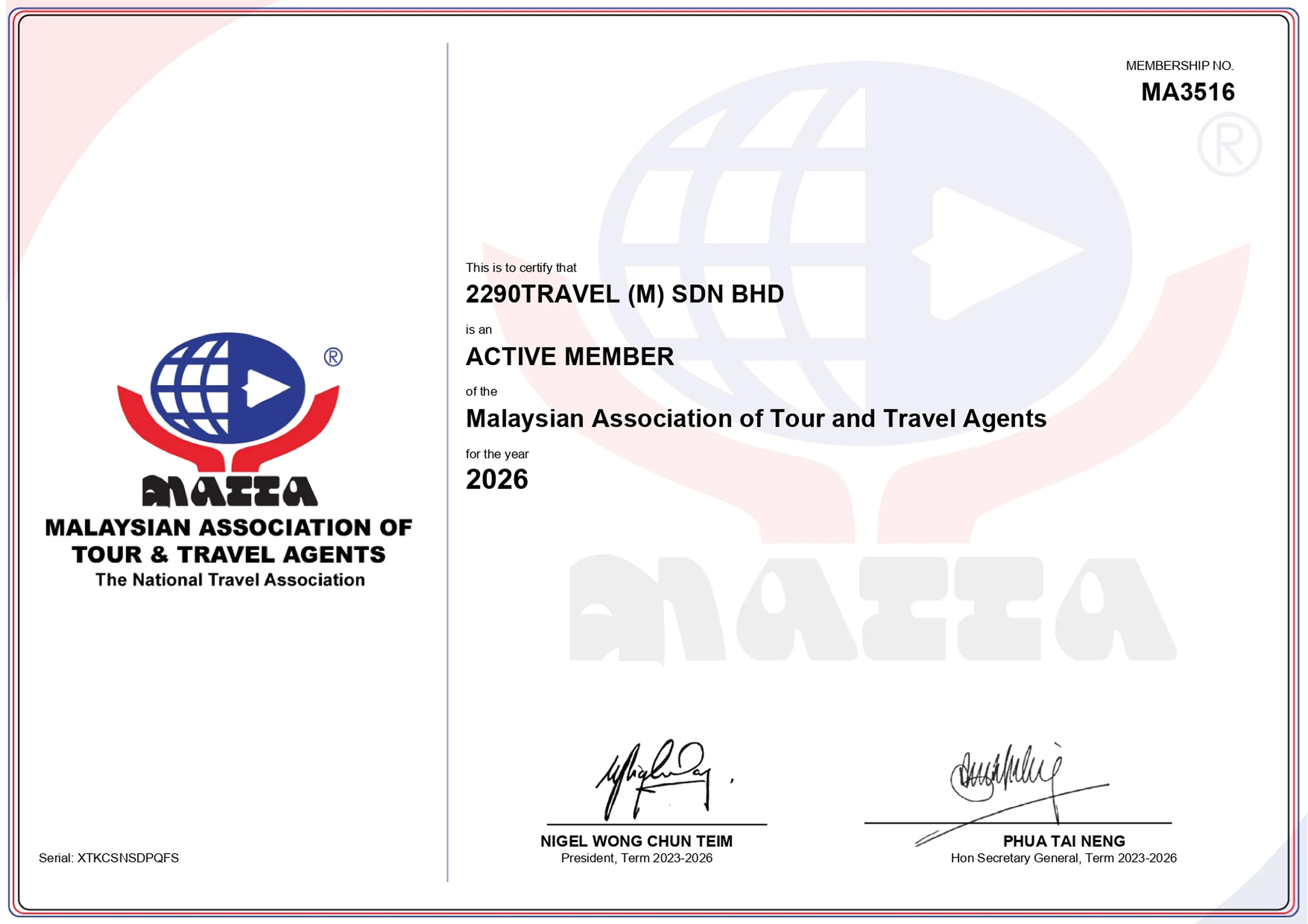 2290 Travel License and Certificate